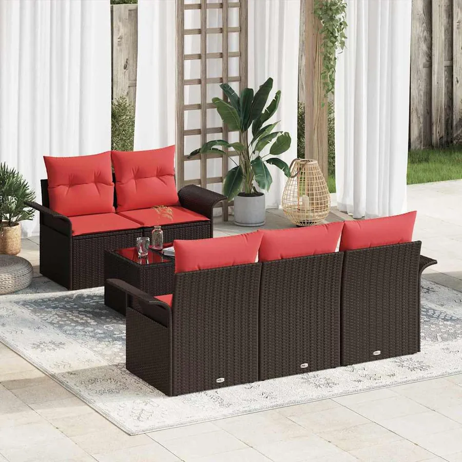 Ensemble de canapé de jardin 6 pcs Marron polyrotin