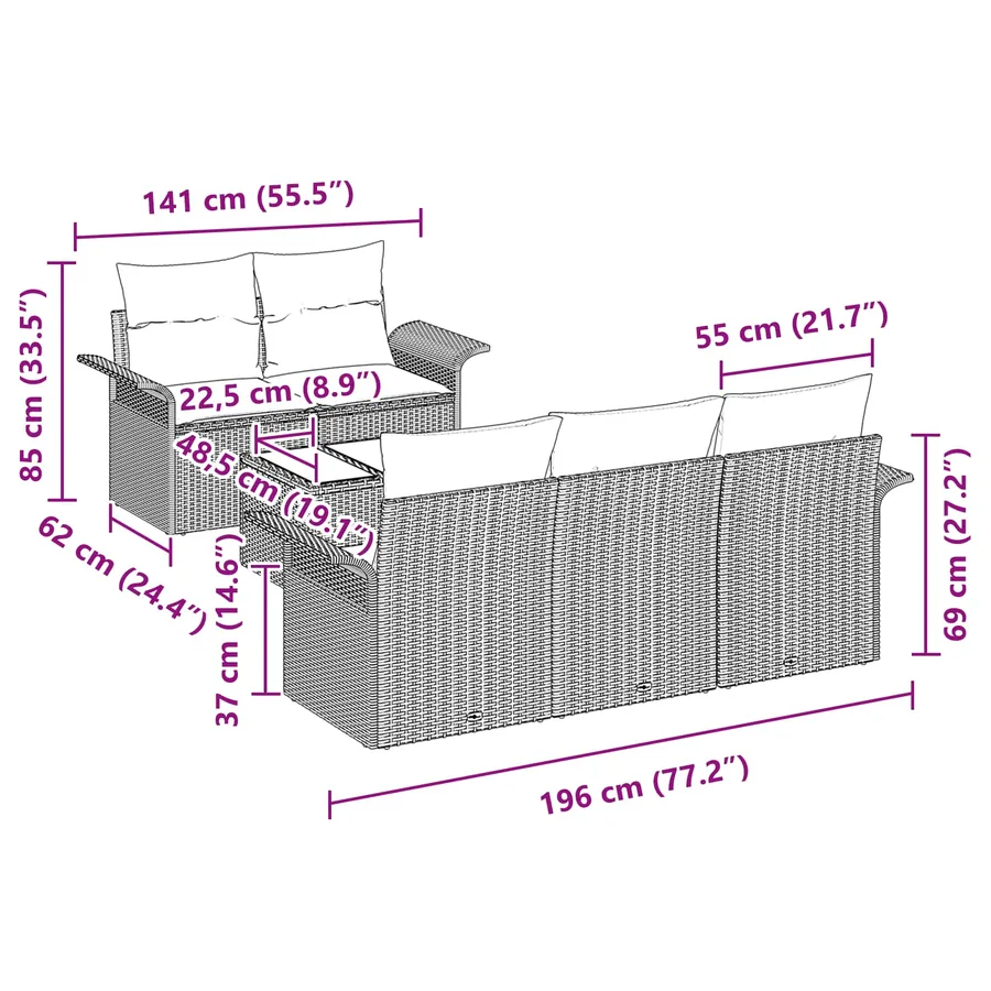 Ensemble de canapé de jardin 6 pcs Marron polyrotin - 11