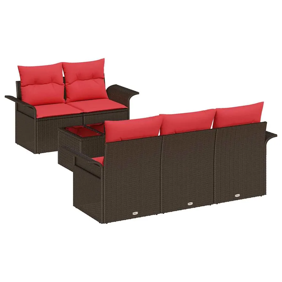 Ensemble de canapé de jardin 6 pcs Marron polyrotin - 2