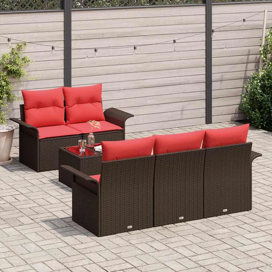 Ensemble de canapé de jardin 6 pcs Marron polyrotin - 3
