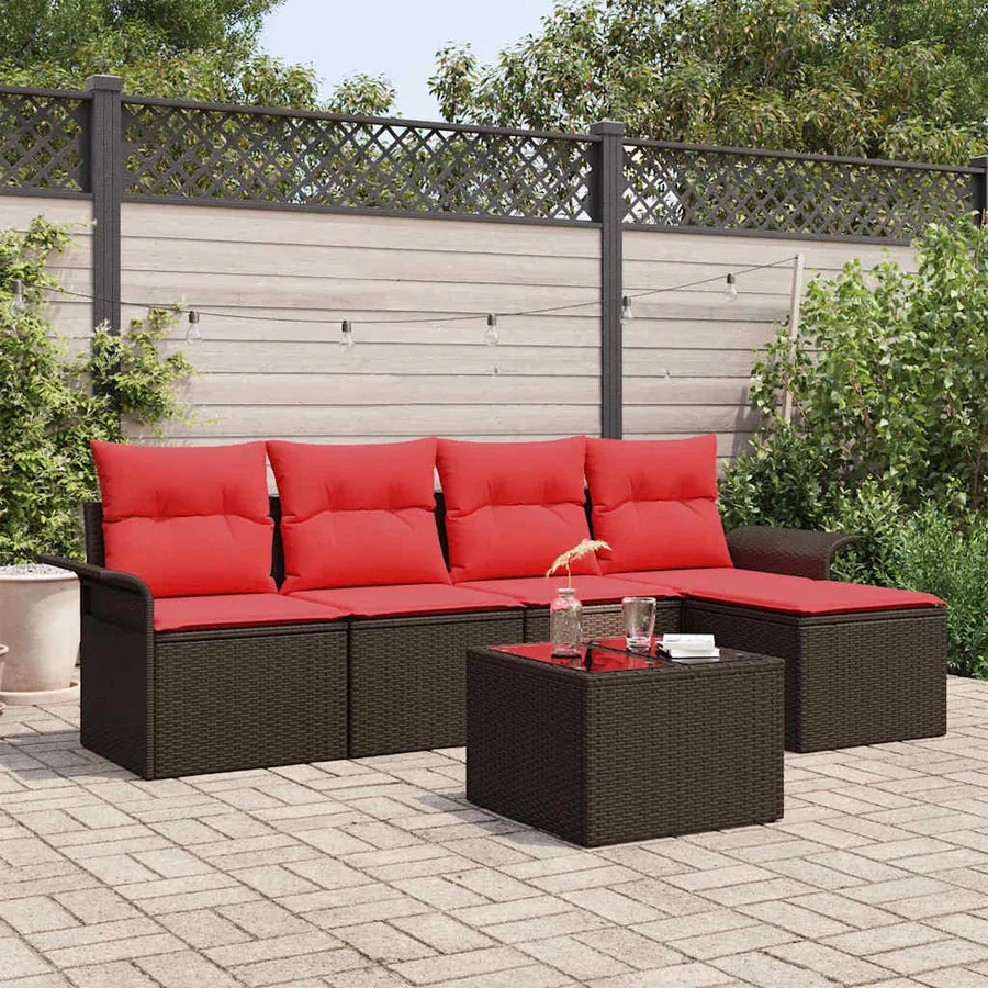 Ensemble de canapé de jardin 6 pcs Marron polyrotin