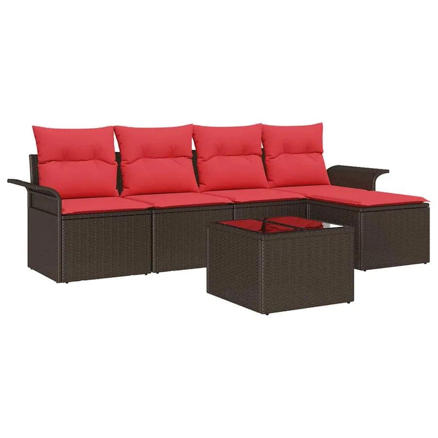 Ensemble de canapé de jardin 6 pcs Marron polyrotin - 2