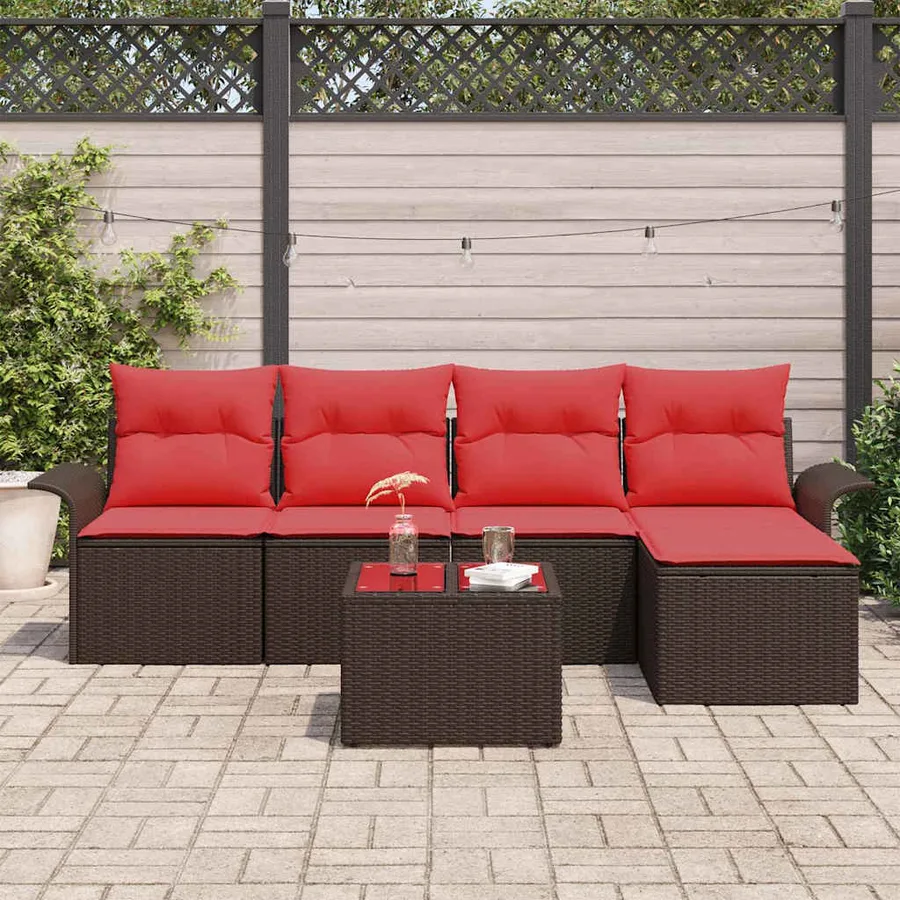 Ensemble de canapé de jardin 6 pcs Marron polyrotin - 3