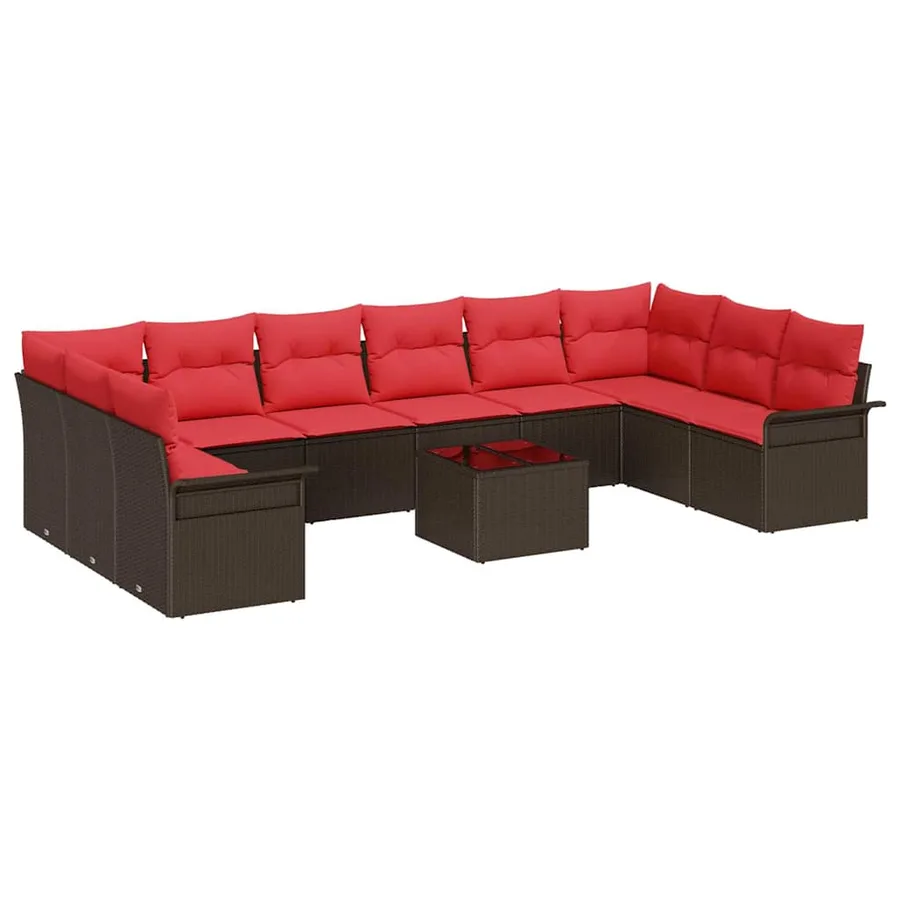 Ensemble de canapé de jardin 11 pcs Marron polyrotin - 2