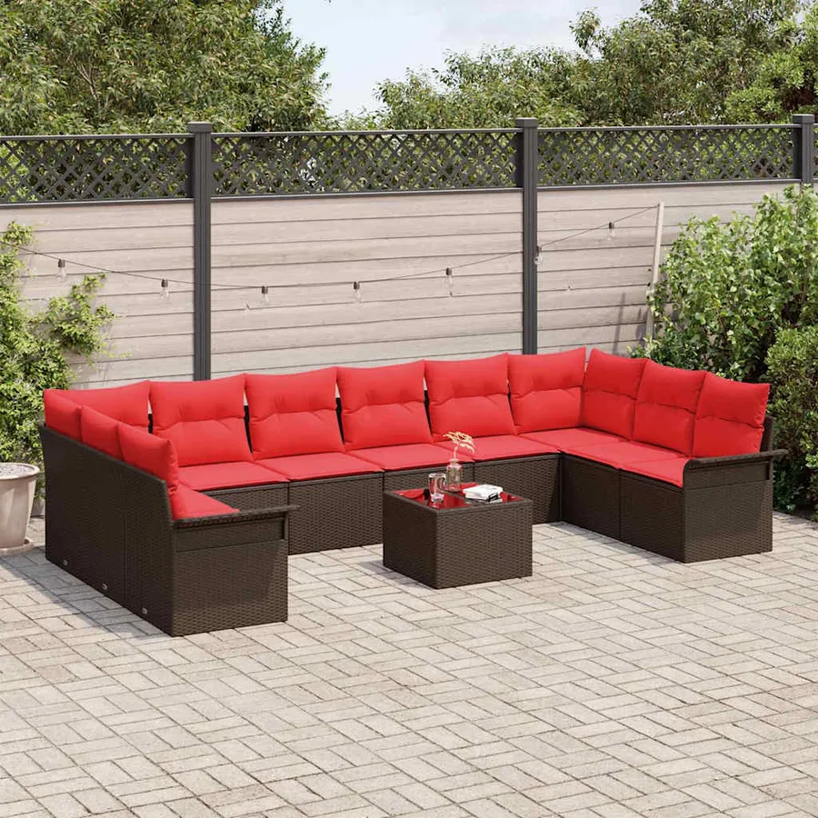 Ensemble de canapé de jardin 11 pcs Marron polyrotin - 3