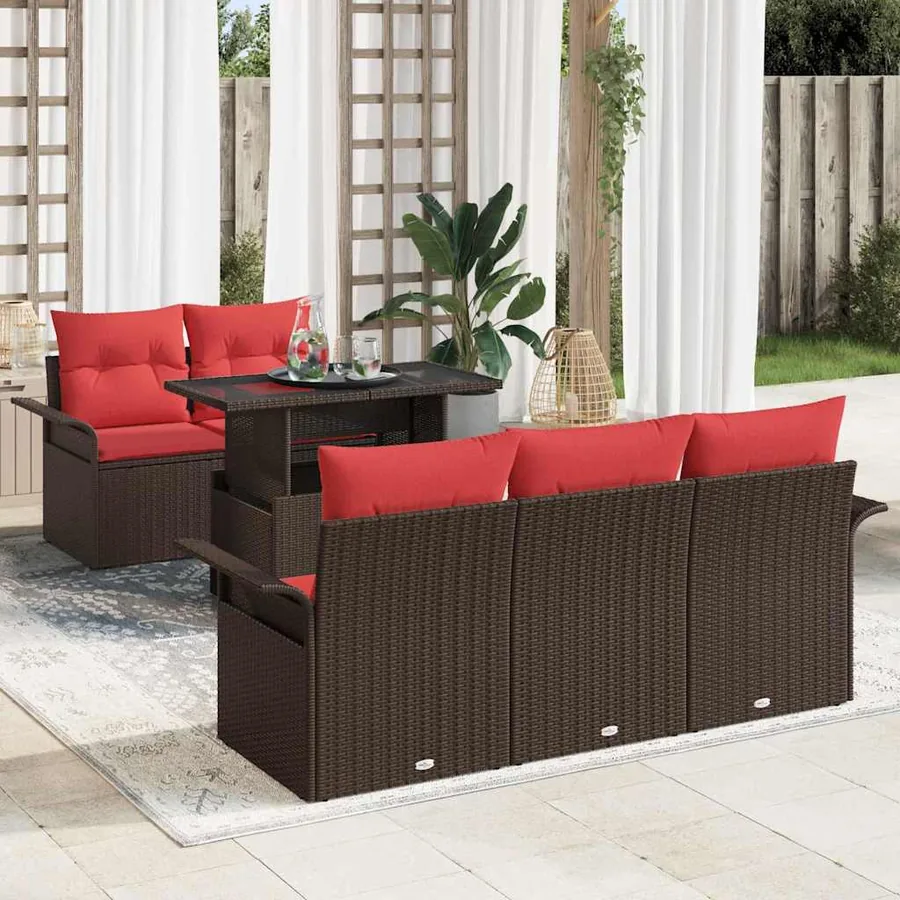 Ensemble de canapé de jardin 6 pcs Marron polyrotin