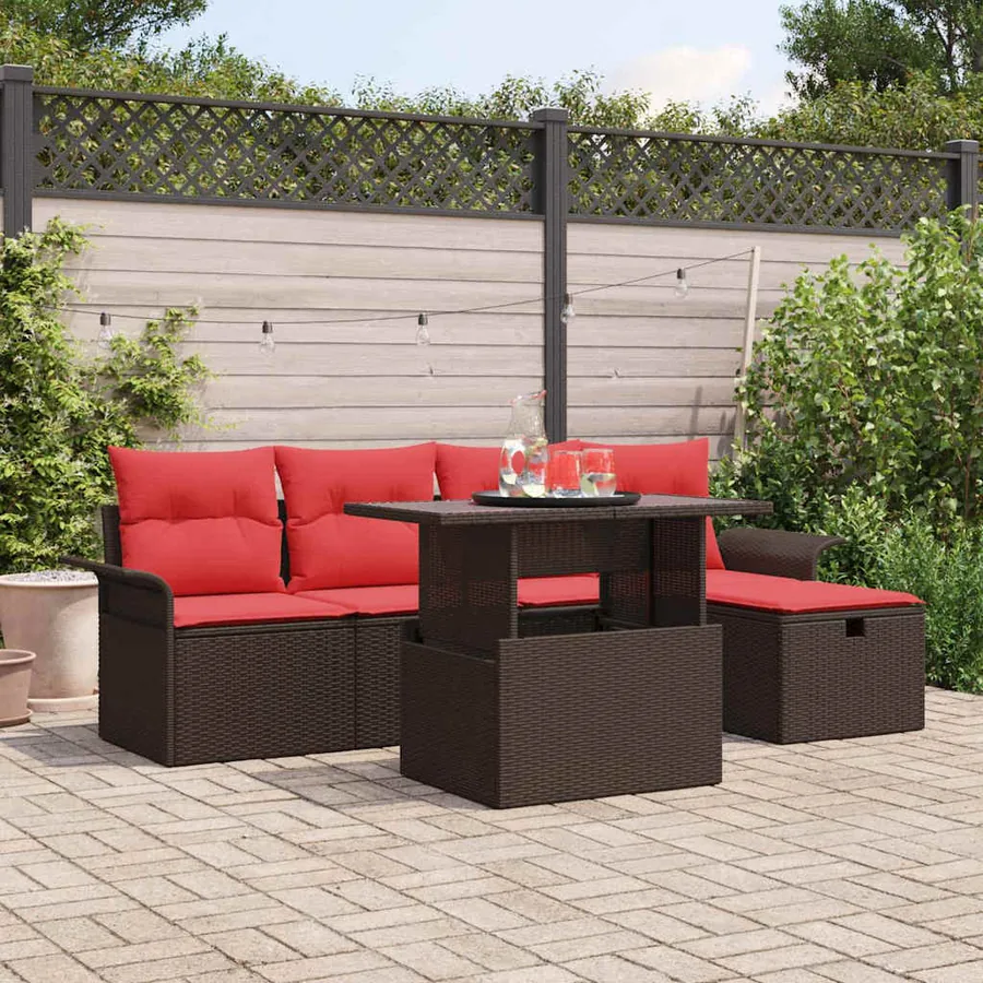 Ensemble de canapé de jardin 6 pcs Marron Poly rotin