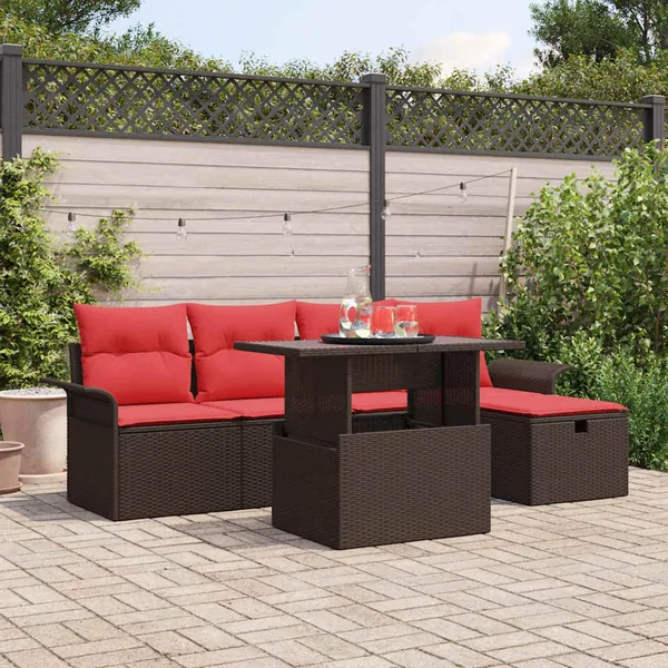 Ensemble de canapé de jardin 6 pcs Marron Poly rotin