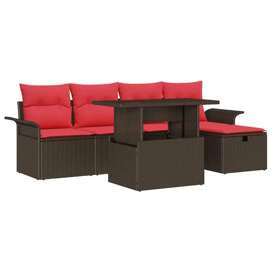 Ensemble de canapé de jardin 6 pcs Marron Poly rotin - 2