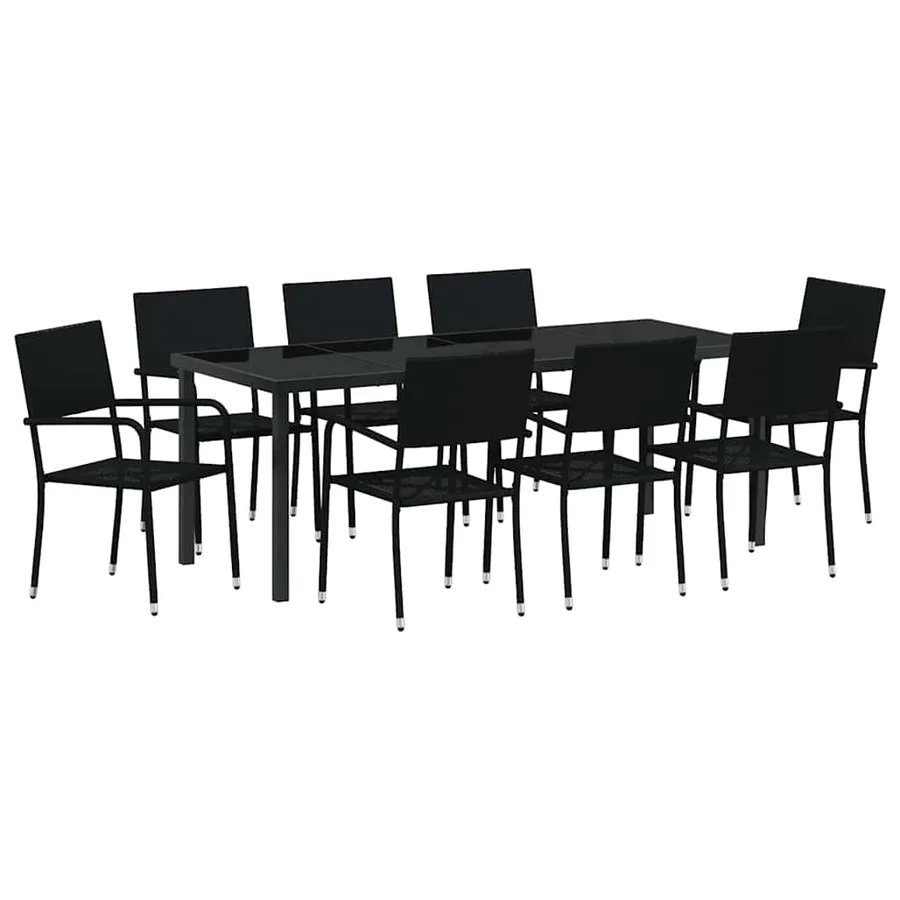 Ensemble de salle à manger pour jardin 9 pcs Noir polyrotin - 2