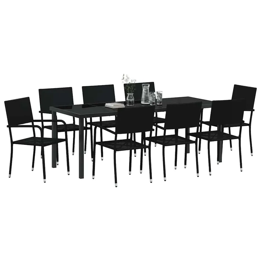 Ensemble de salle à manger pour jardin 9 pcs Noir polyrotin - 3