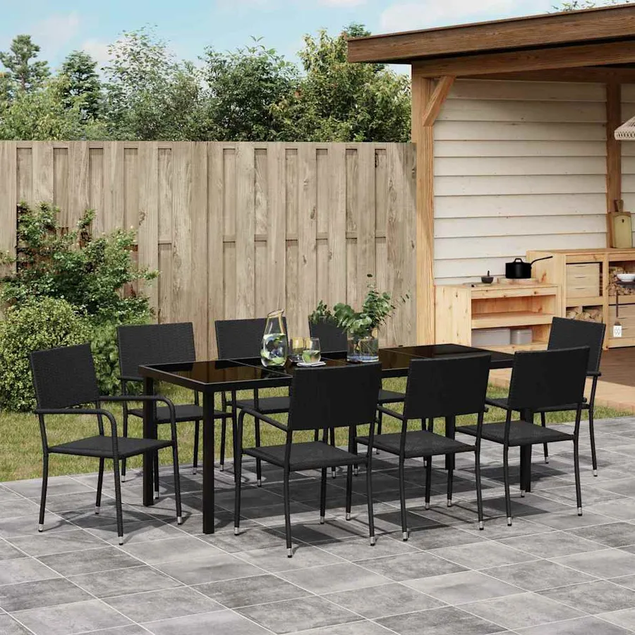 Ensemble de salle à manger pour jardin 9 pcs Noir polyrotin - 4