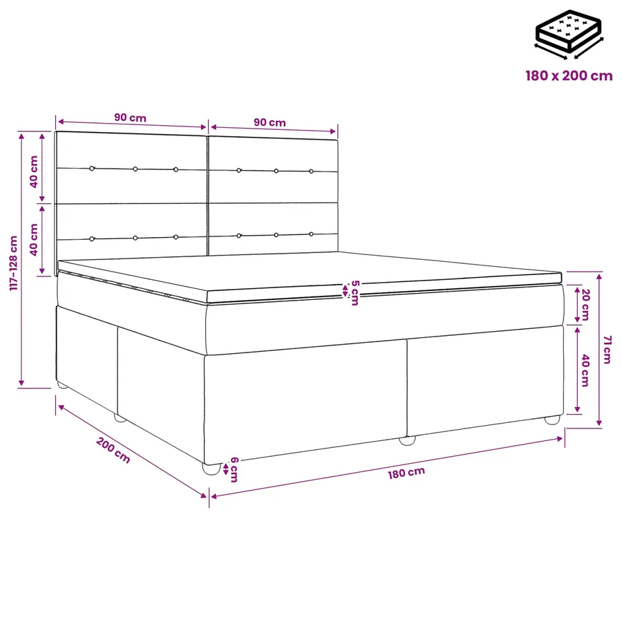 Lit boxspring LED avec matelas Gris foncé 180 x 200 cm Velours - 11