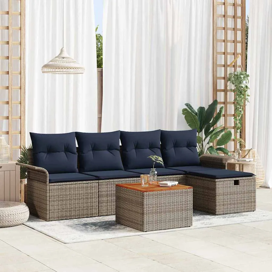Ensemble de canapé de jardin avec coussin 6 pcs Gris polyrotin
