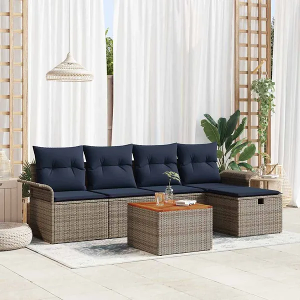 Ensemble de canapé de jardin avec coussin 6 pcs Gris polyrotin