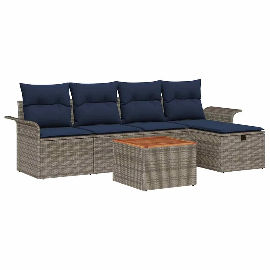 Ensemble de canapé de jardin avec coussin 6 pcs Gris polyrotin - 2