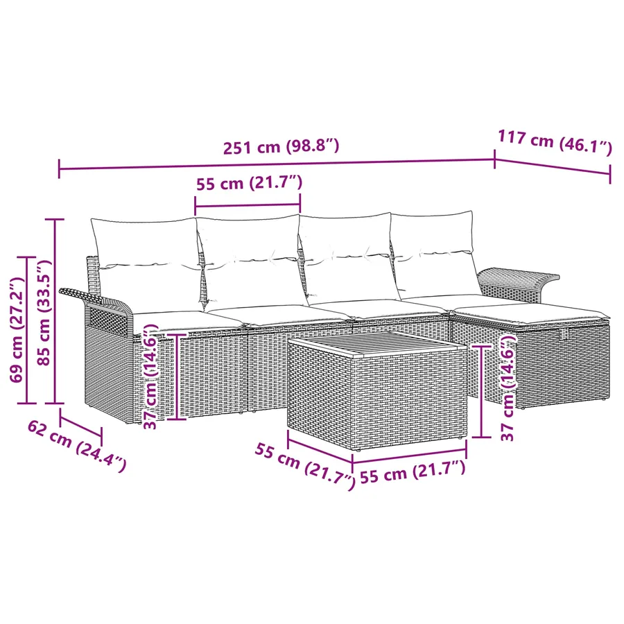 Ensemble de canapé de jardin avec coussin 6 pcs Gris polyrotin - 8