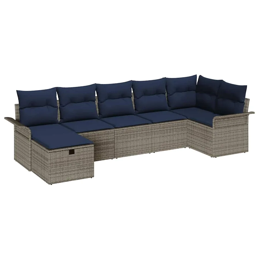 Ensemble de canapé de jardin 7 pcs Gris et marine polyrotin - 2
