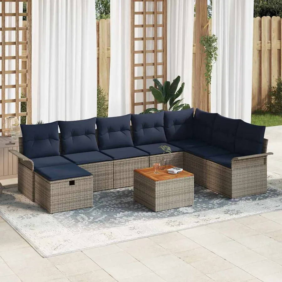 Ensemble de canapé de jardin avec coussin 9 pcs Gris polyrotin