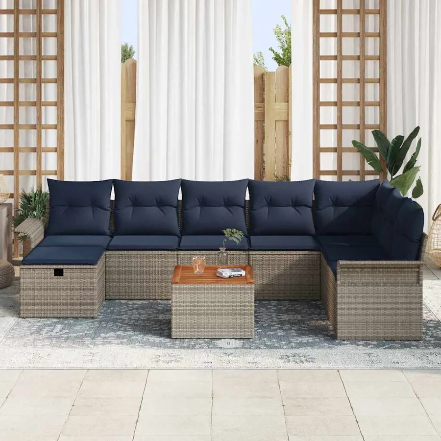 Ensemble de canapé de jardin avec coussin 9 pcs Gris polyrotin - 3
