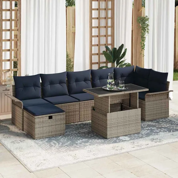 Ensemble de canapé de jardin avec coussin 8 pcs Gris Poly rotin