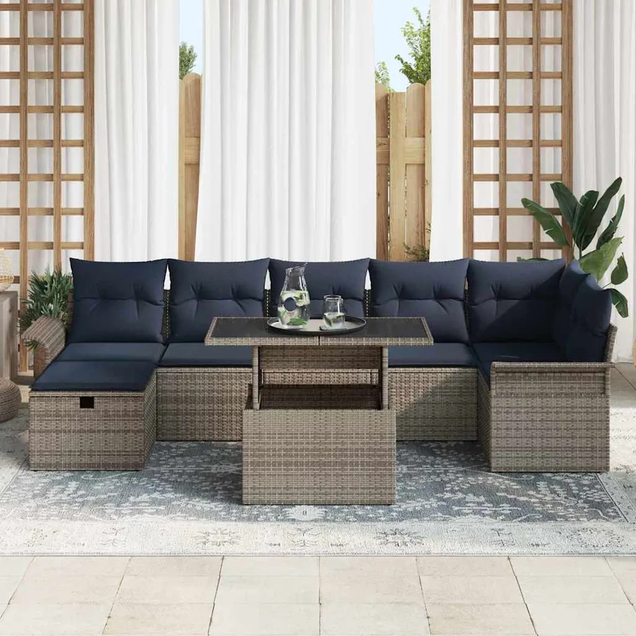 Ensemble de canapé de jardin avec coussin 8 pcs Gris Poly rotin - 3