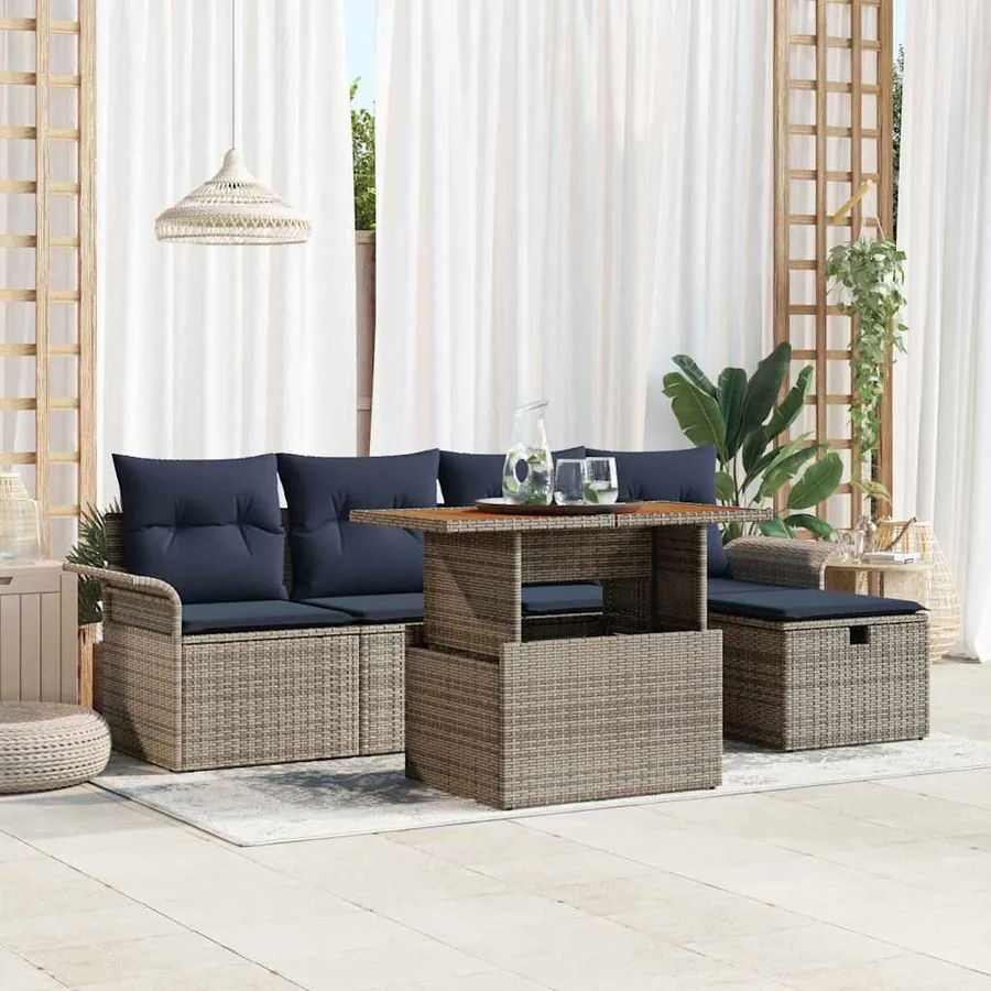 Ensemble de canapé de jardin avec coussin 6 pcs Gris polyrotin