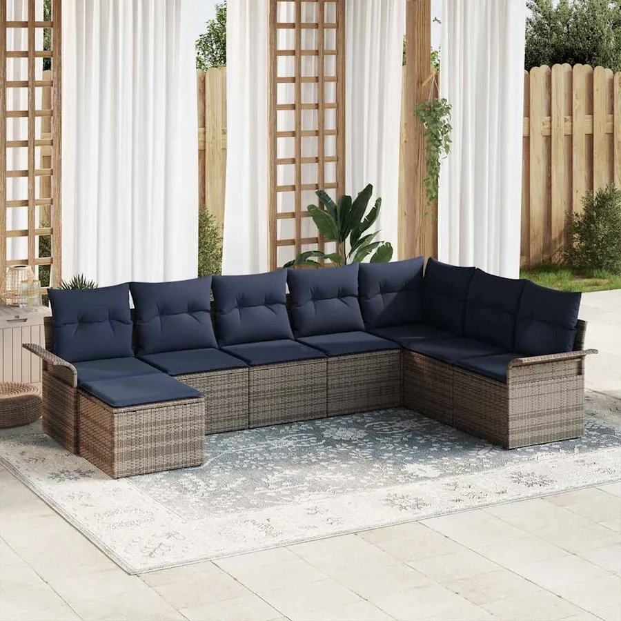 Ensemble de canapé de jardin avec coussin 8 pcs Gris polyrotin
