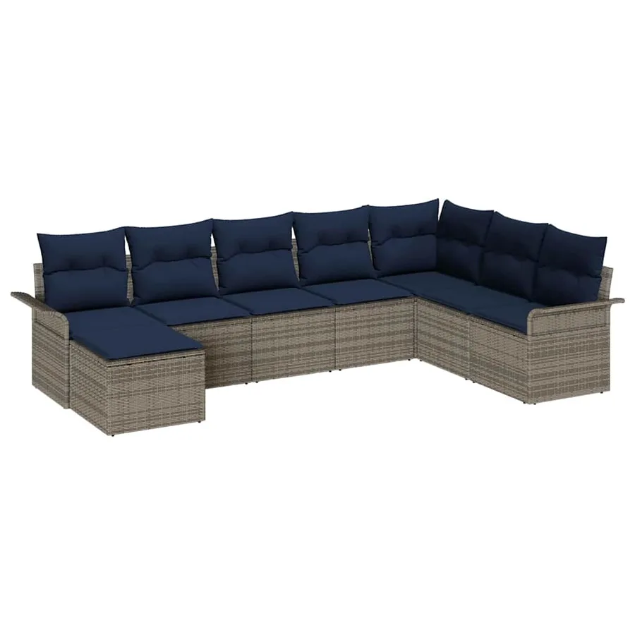 Ensemble de canapé de jardin avec coussin 8 pcs Gris polyrotin - 2