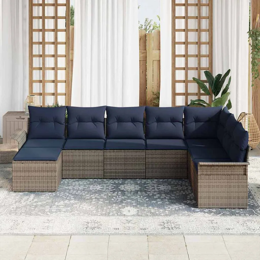 Ensemble de canapé de jardin avec coussin 8 pcs Gris polyrotin - 3