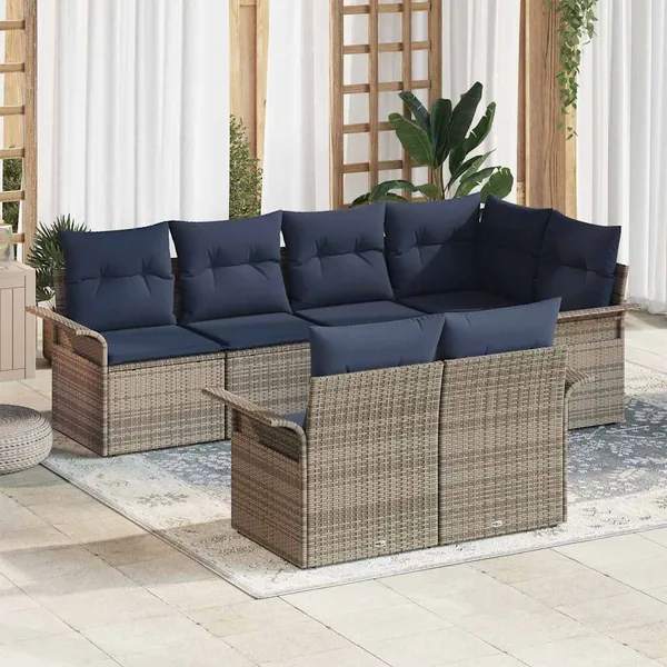 Ensemble de canapé de jardin avec coussin 7 pcs Gris polyrotin