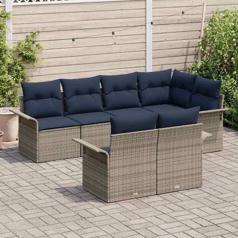 Ensemble de canapé de jardin avec coussin 7 pcs Gris polyrotin - 3
