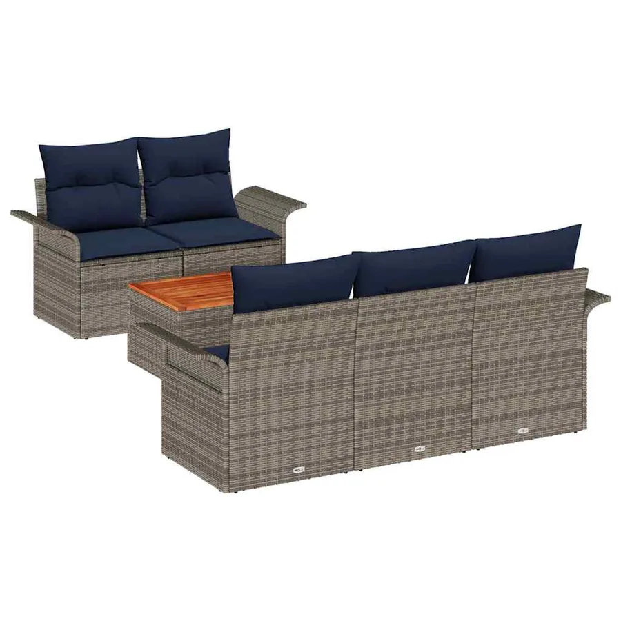 Ensemble de canapé de jardin avec coussin 6 pcs Gris polyrotin - 2