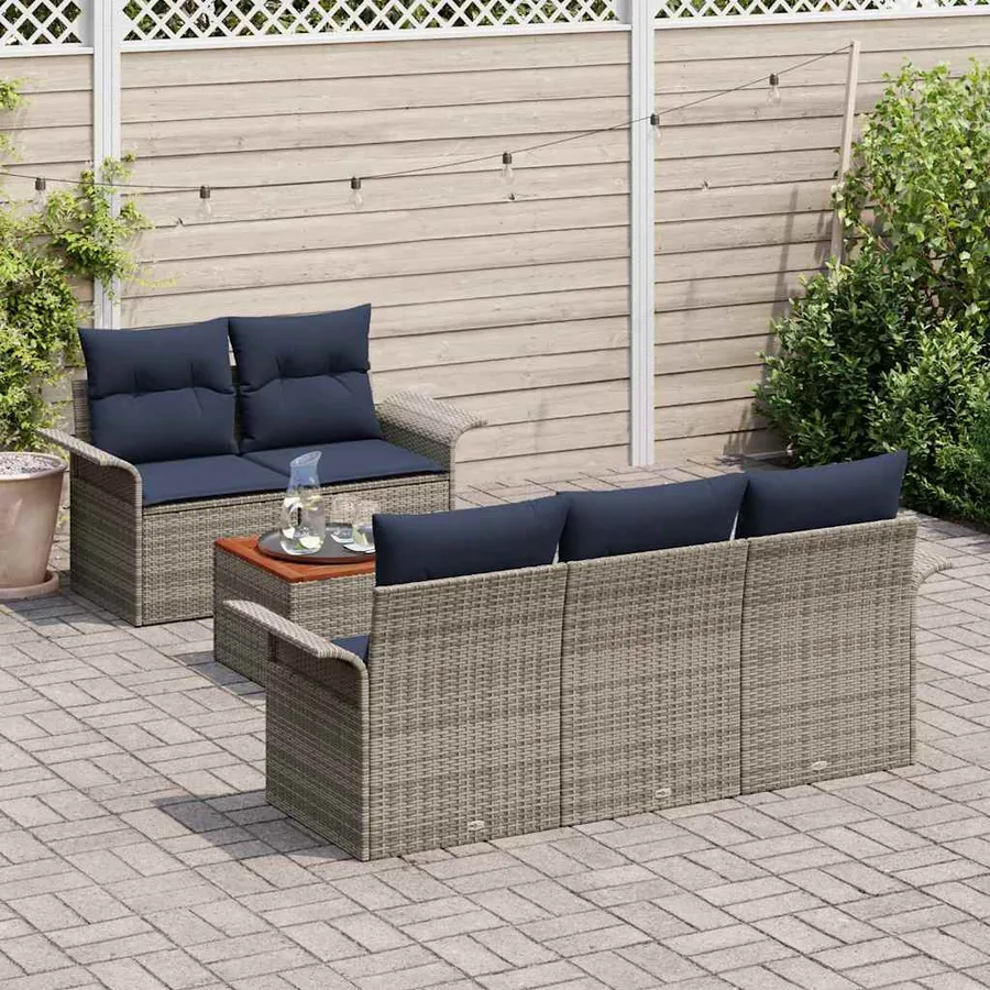 Ensemble de canapé de jardin avec coussin 6 pcs Gris polyrotin - 3