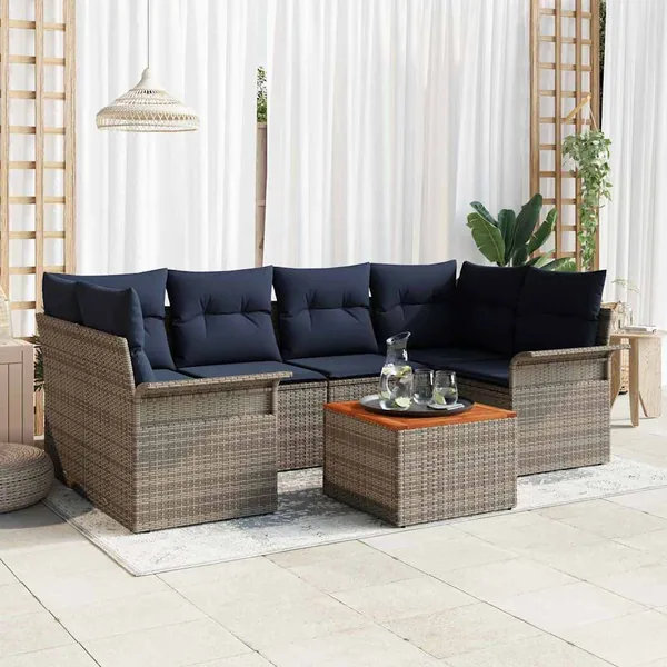 Ensemble de canapé de jardin avec coussin 7 pcs Gris polyrotin