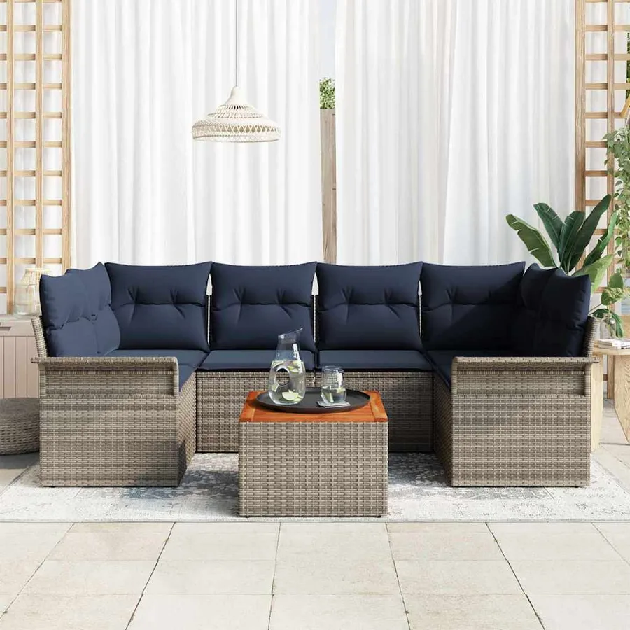 Ensemble de canapé de jardin avec coussin 7 pcs Gris polyrotin - 3