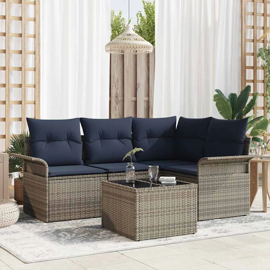 Ensemble de canapé de jardin avec coussin 5 pcs Gris polyrotin