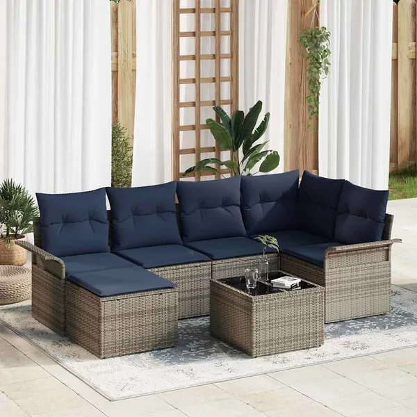 Ensemble de canapé de jardin avec coussin Gris polyrotin