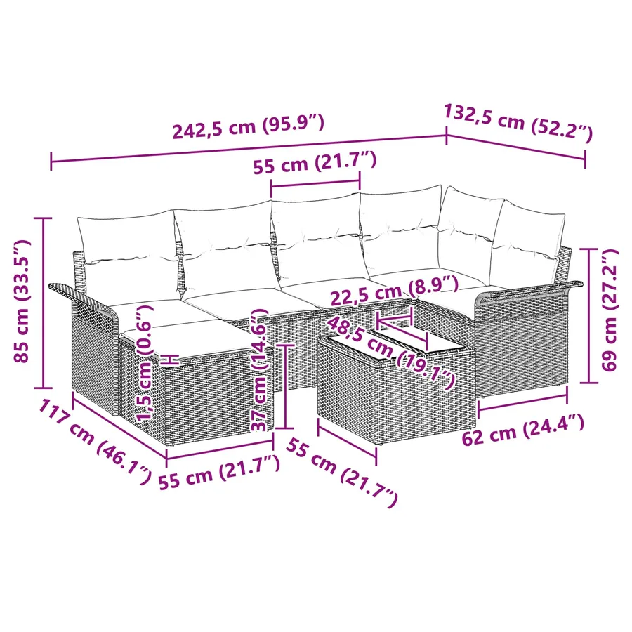 Ensemble de canapé de jardin avec coussin Gris polyrotin - 15