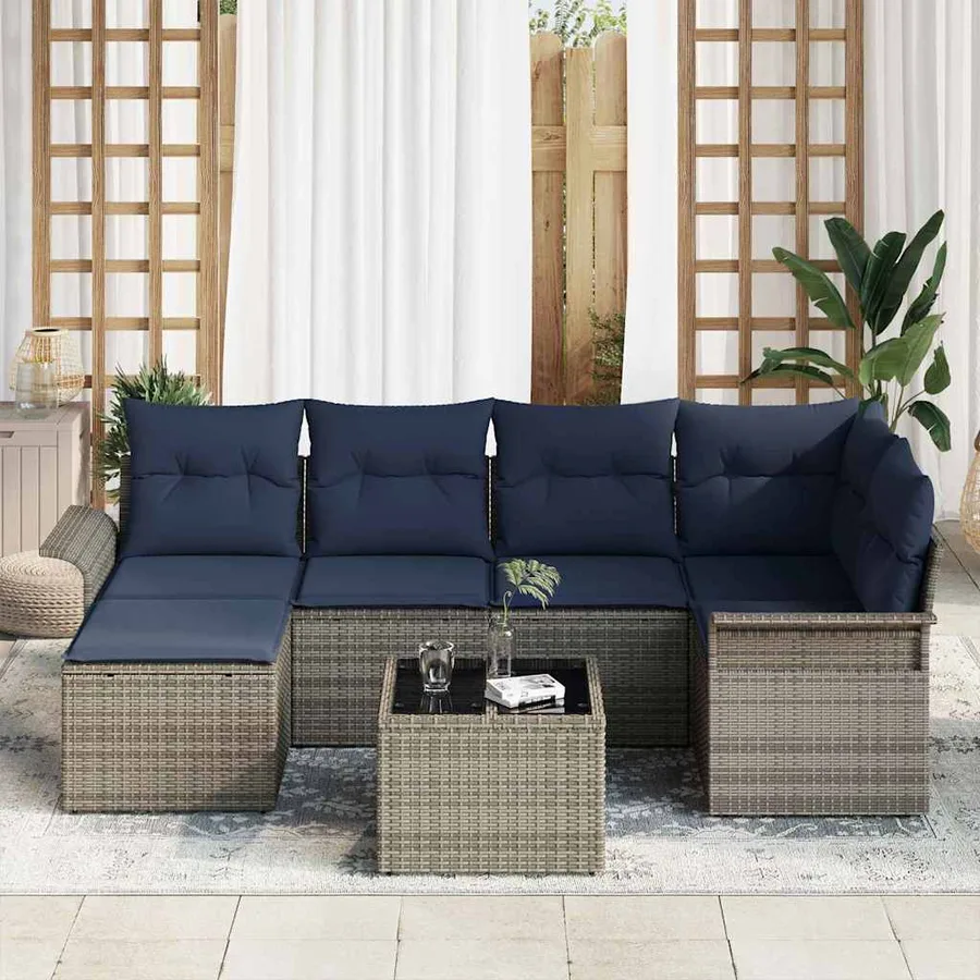 Ensemble de canapé de jardin avec coussin Gris polyrotin - 3