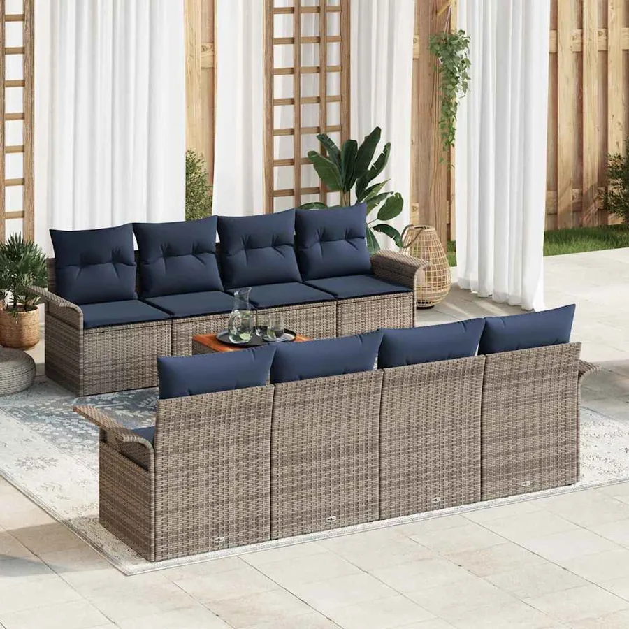 Ensemble de canapé de jardin avec coussin 9 pcs Gris polyrotin
