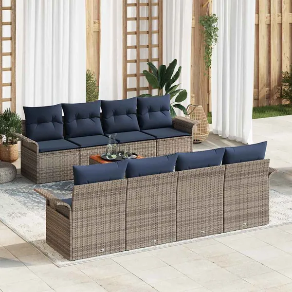 Ensemble de canapé de jardin avec coussin 9 pcs Gris polyrotin