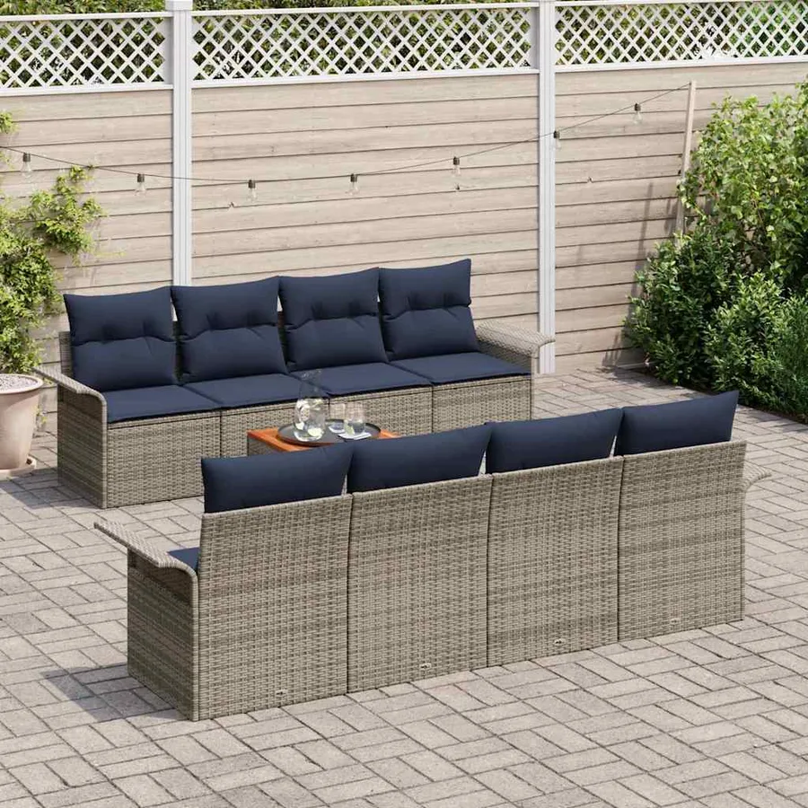 Ensemble de canapé de jardin avec coussin 9 pcs Gris polyrotin - 3