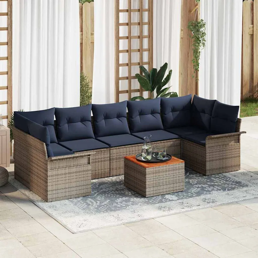 Ensemble de canapé de jardin avec coussin 8 pcs Gris polyrotin