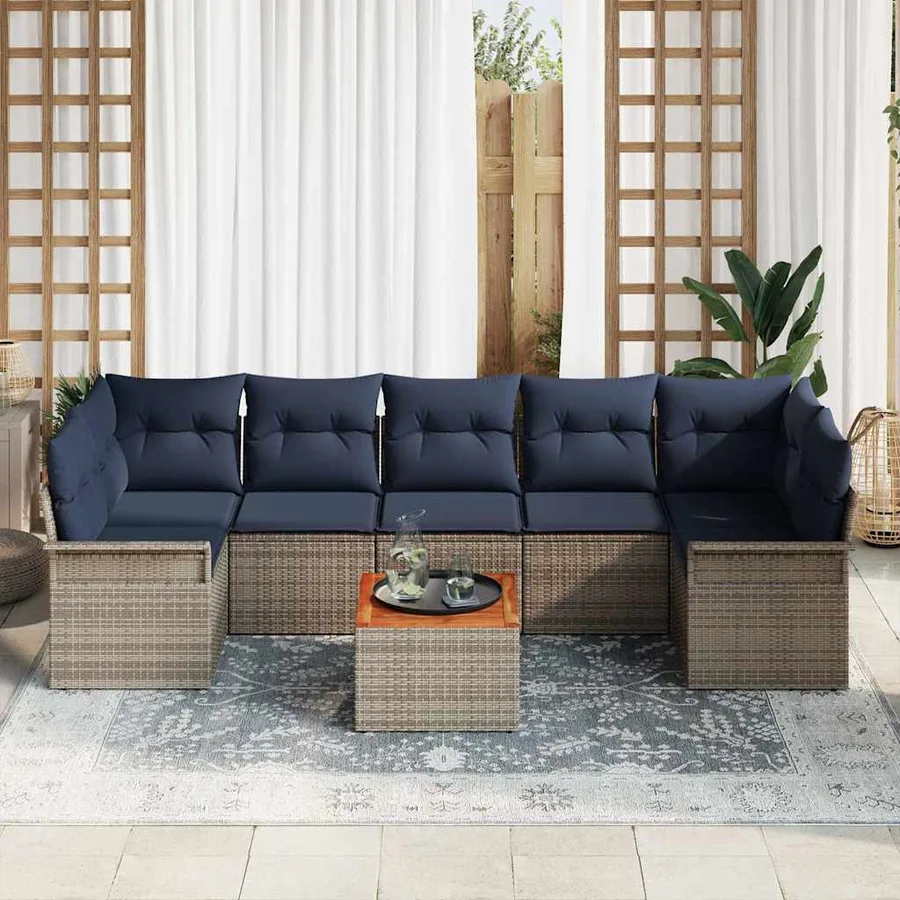 Ensemble de canapé de jardin avec coussin 8 pcs Gris polyrotin - 3