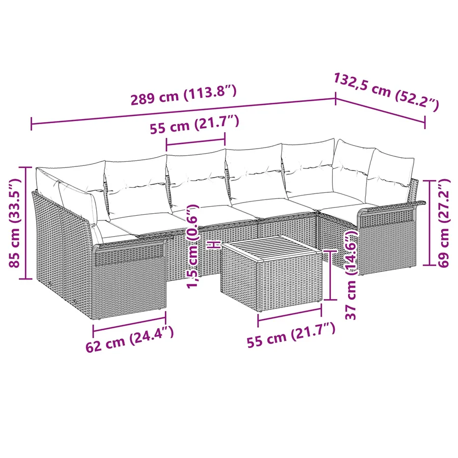 Ensemble de canapé de jardin avec coussin 8 pcs Gris polyrotin - 9