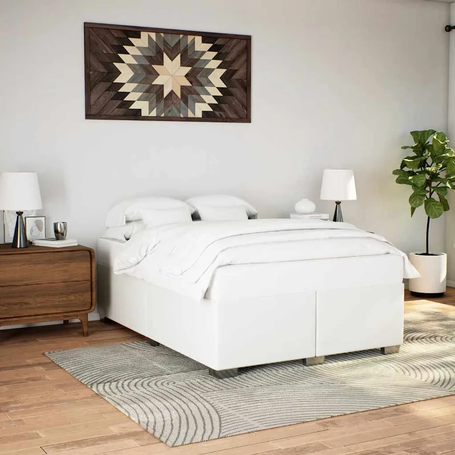 Cadre de lit sans matelas blanc format Queen similicuir