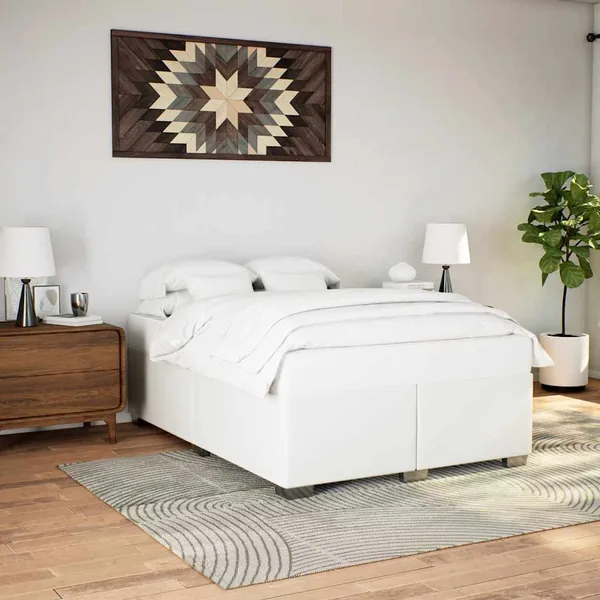 Cadre de lit sans matelas blanc format Queen similicuir