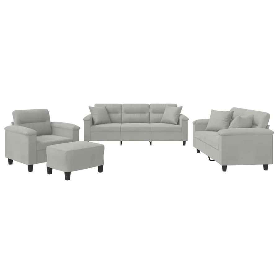 Ensemble de canapés 4 pcs coussins Gris clair Tissu microfibre - 2