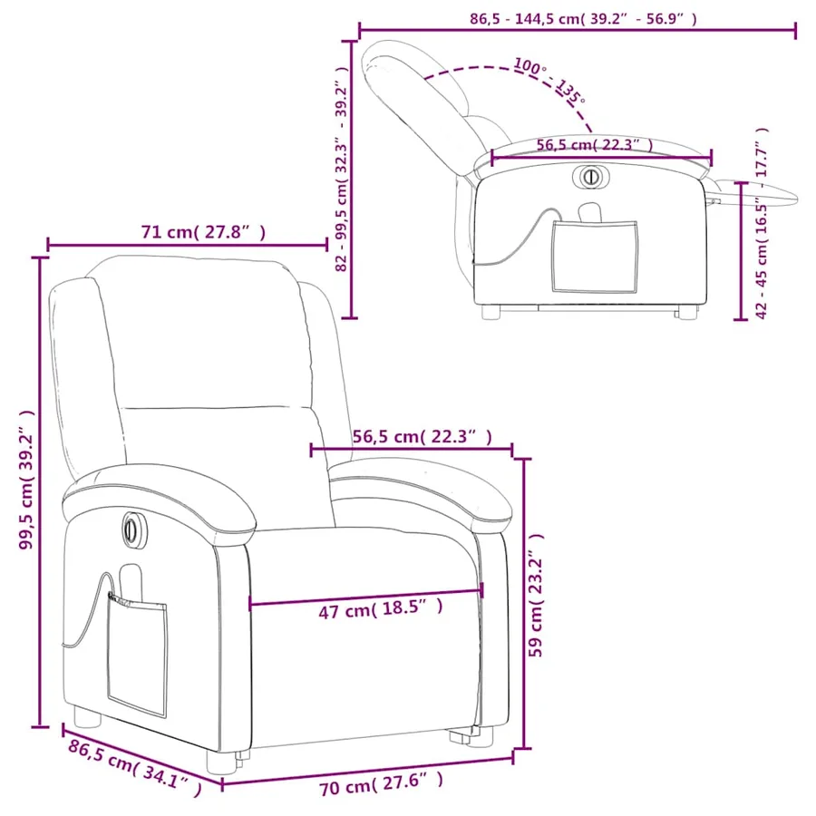 Fauteuil inclinable de massage électrique rouge bordeaux - 17